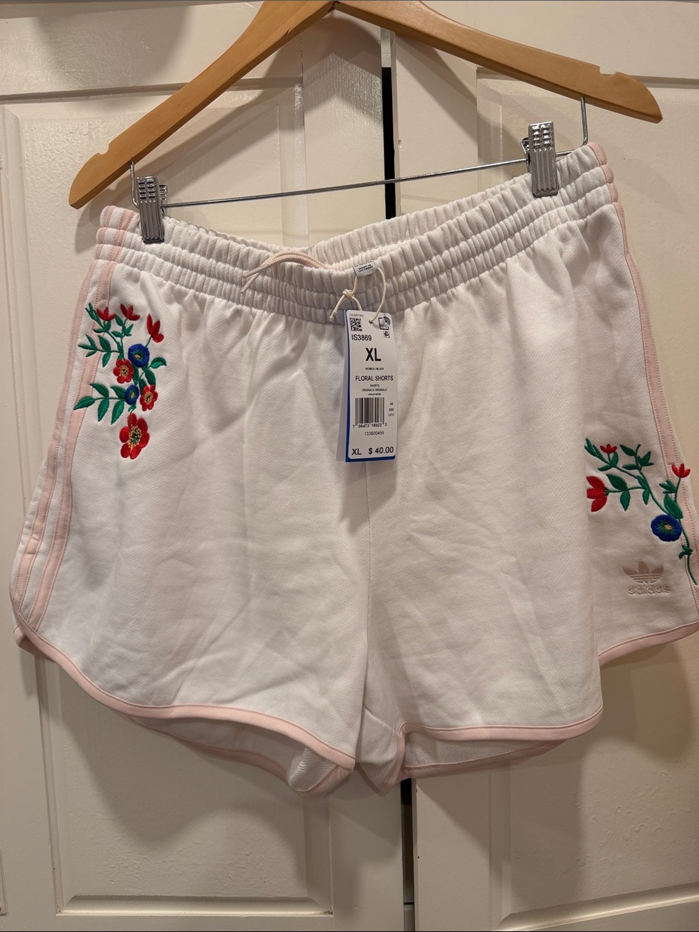 adidas White Women's  Shorts with Pink Trim & Floral Embroidery  SET